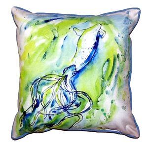 Betsy Drake Squid Calamari Accent Throw Pillow Indoor Outdoor 18 X 18 Inches